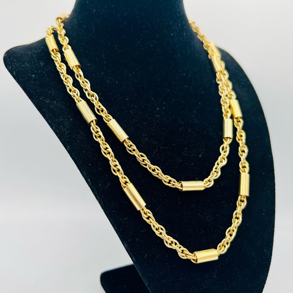 Vintage gold chain unique tube link long wrap necklace 36” - Picture 8 of 9